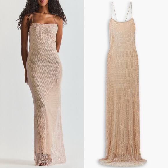 LoveShackFancy Calvert Crystal-Embellished Maxi Dress Off-White Size 14 Plus - Picture 1 of 11